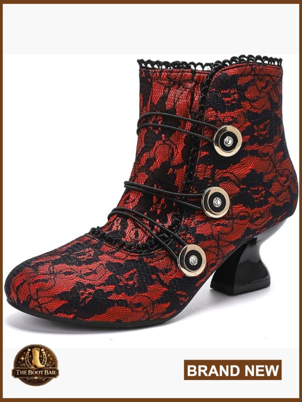 Vintage Ankle Boots with Lace and Buttons Low Heel Side Zip Round Toe